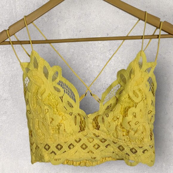 Free People Adella Yellow Bralette Size Medium Lace Bohemian Bra Crochet Y2K Top - Picture 11 of 13